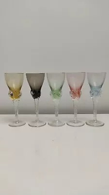 Buy Vintage Set Of 5 Harlequin Bohemian Czech Crystal Vodka Glasses Twisted Claw • 35£