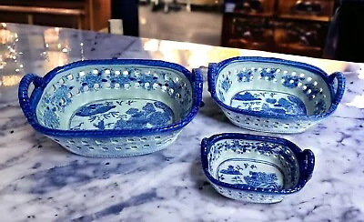 Buy 3 Reticulated Double Handle Nesting Baskets Bowls Victoria Ware Ironstone Repro • 37.46£