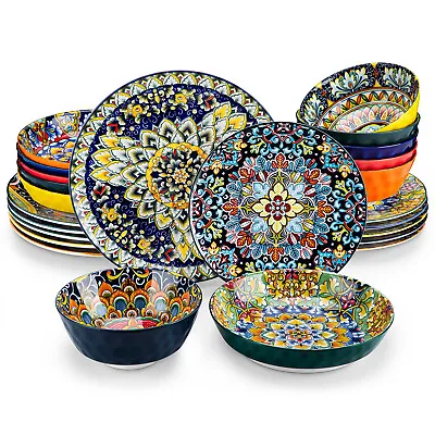 Buy Vancasso Boho Style Dinner Set Stoneware Plates Bowl Set Tableware Service For 6 • 34.99£