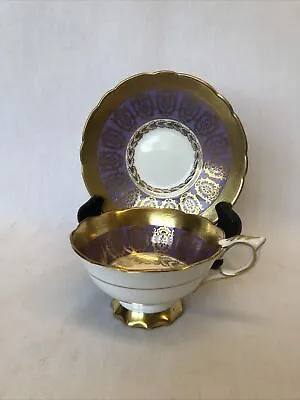 Buy Royal Stafford Footed Teacup & Saucer Set RST213 Purple Band Gold Encrusted Edge • 28.38£