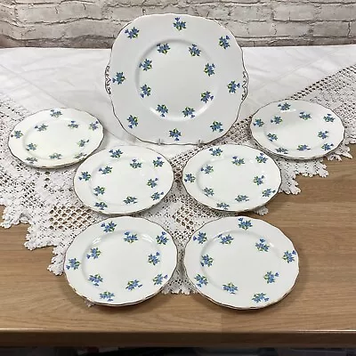 Buy Vintage China Tea Plates And Bread Plate Blue Floral Melba Made In England • 14.99£