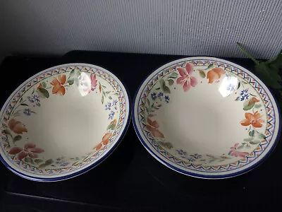 Buy 2pcs CALYPSO Dessert Bowl Ceramic Floral & Blue Rim Small Dishes SET Tableware • 5£