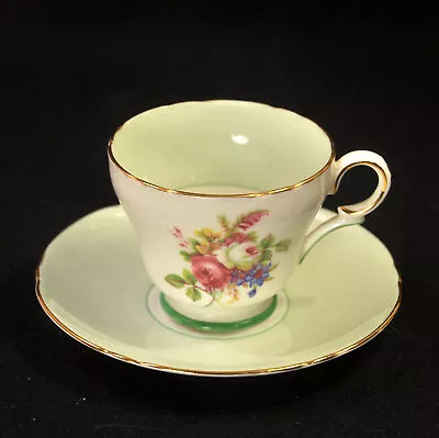 Buy Shelley Cup & Saucer #13257 Mint Green Multicolored W/Gold 1940-1964 Hulmes Rose • 57.85£