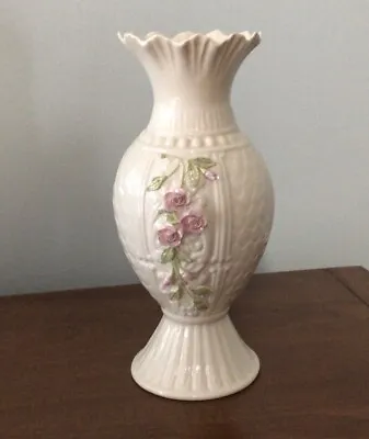 Buy BELLEEK Bone China Ireland Pink Applied ROSE 11 H DIANE Vase - Grand Millennial • 42.76£