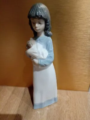 Buy Nao/lladro Figure Girl Holding A Puppy Dog 1990 • 6£