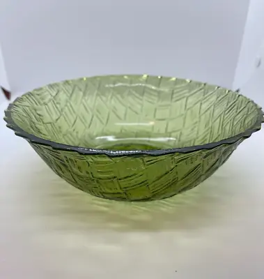 Buy Vintage Indiana Glass Green Basket Weave Salad Or Fruit Bowl 8 1/2 Inches Wide • 7.55£
