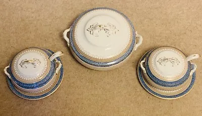Buy Antique Losol Ware Keeling & Co 7 Piece Soup Set Tablewear Blue White Gold Used • 29.99£