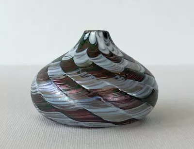 Buy Hand Blown Art Glass Iridescent Checkered Spiral Oil Lamp/Mini Bud Vase 1.5”H • 15.43£