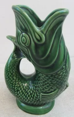 Buy Dartmouth Pottery -Vintage Fish Gluggle Jug - Green 18 Cm Tall - (Lot 3 Of 3) • 18£