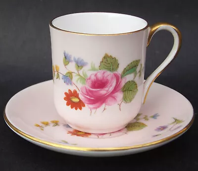 Buy Shelley Canterbury Miniature Cup & Saucer, Pink Ground Rose & Red Daisy Variant • 24.95£
