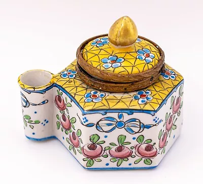 Buy Antique French Porcelain Inkwell Ormolu Mounts Peony Decoration France Marked • 10£