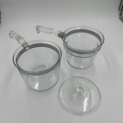 Buy Vintage Pyrex Flameware Glass Pot Cookware W Double Boiler  ( 2 Pots ) & Lid • 62.42£
