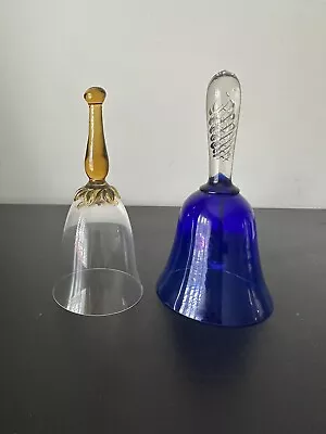 Buy Vintage Glass Bells Cobalt Blue Air Twist Stem Amber X2 • 10£
