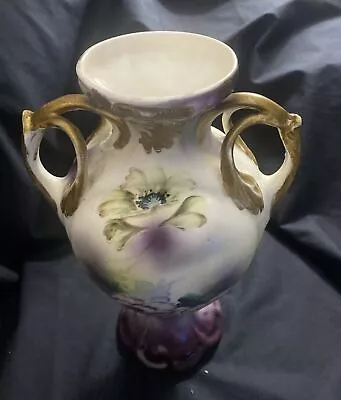 Buy Vintage Royal Nippon Hand Painted Art Deco Handled Vase Violets / Geometric 9.5” • 27£