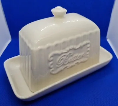 Buy Vintage Creamware Ribbed Country Farmhouse Style Butter Dish With Lid • 24.95£