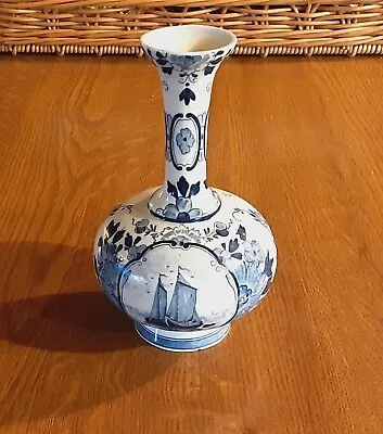 Buy Lovely Vintage Blue & White Delft Boat Scene Porcelain Vase • 22£