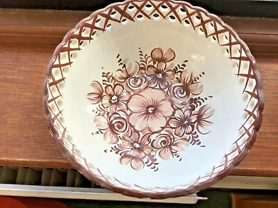 Buy  Portuguese Vestal  Pottery Hand Painted Brown Floral Fruit Bowl • 15£