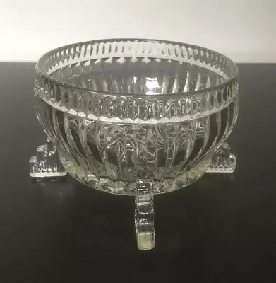 Buy Vintage Clear, Cut Glass Decorative Round Deep Bowl With Four ‘step’ Feet. • 6£