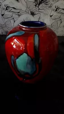 Buy Beautiful Poole Pottery Medium Vase - Red & Turquoise - 16cm Tall- Make An Offer • 19.99£