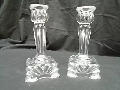 Buy Vintage Ernst Buder Germany Pair Clear Pressed Glass Candle Holders • 12.95£