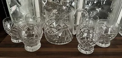 Buy Vintage RETRO SET Clear Crystal Jug & 6 Large Footed Glasses Late 50s/ 60s VGC • 21.50£