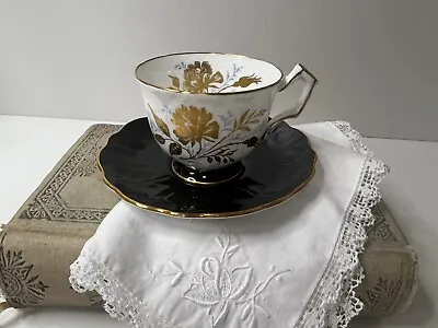 Buy Vintage Aynsley Teacup & Saucer Gold Flowers Black Foot & Saucer • 19.83£