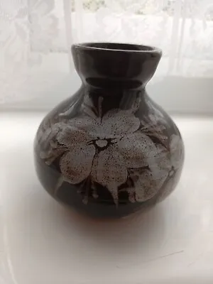 Buy Tenby Vase Brown WhiteFlower Welsh Studio Pottery Small Bulbous Hand Made • 5.50£