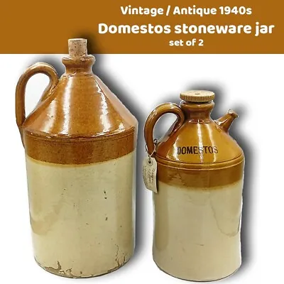 Buy Set Of 2 - Vintage Antique 1940's Domestos Stoneware Jar - With Old Tag • 189.99£