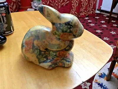 Buy Vintage Rabbit Figurine Ornament Hollow Ceramic Dark Yellow Floral Glaze • 10£
