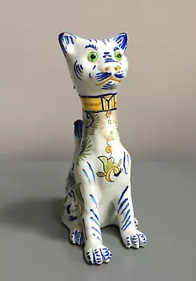 Buy Antique 19th C French Faience Mosanic Galle Style Green Glass Eyed Cat Figurine • 40£