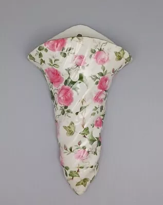 Buy Vintage Chintz Rose Wall Pocket Vase Porcelain Pink Green Floral Flowers Leaves  • 14.77£