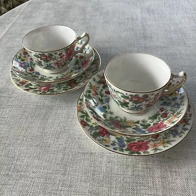 Buy 2 X Crown Staffordshire Bone China Thousand Flowers Tea Cup, Saucer & Plate Trio • 12£
