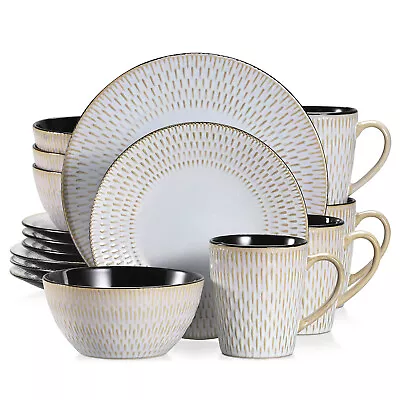 Buy Vancasso 16pc Dinner Set Grey Stoneware Plate Bowl Mug Tableware Service For 4 • 57.99£