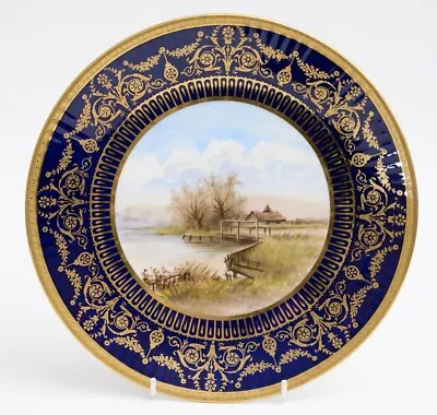 Buy Antique Wedgwood China Hand Painted Dessert/Cabinet Plate Lakeside Bridge Scene • 99.99£