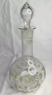 Buy Vintage Hand Blown Glass Decanter With Stopper Hand Painted Flower Pattern  • 18.99£