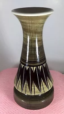 Buy VINTAGE JERSEY POTTERY MID CENTURY BROWN ABSTRACT DESIGN POSY VASE H 17cm X 8cm • 8.99£