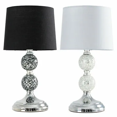 Buy Crackle Table Lamp 33CM Glass Mosaic Living Room Light Fabric Lampshade LED Bulb • 18.99£