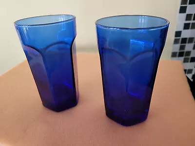 Buy Vintage Deep Cobalt Blue Glass Tumbler Heavy Glass -set Of 2 • 24.02£
