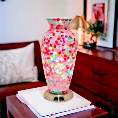 Buy Vase Table Lamp Mosaic Glass Vase Lamp  Pink Flower LM73PK • 49.99£