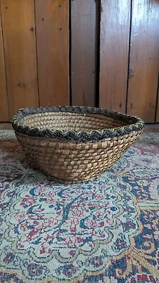 Buy Antique Early Primitive Wood Rye Straw Basket Bowl Make Do Textile Edge 10.75  • 95.09£