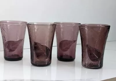 Buy Vintage Purple Amethyst Shot Glasess Leaf Applied Raised Leaf Set Of 4 • 19.18£