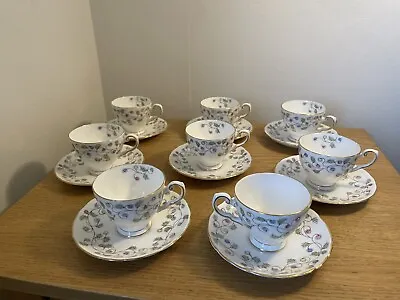 Buy Set Of 8 Vintage Tuscan China Floral Patterned Coffee Cups & Saucers Gold Gild • 27£