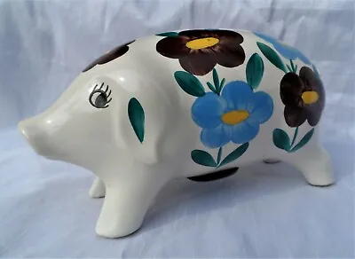 Buy Brixham Pottery Floral Hand-painted Pig Piggy Bank 24cm X 12cm Flowers Money Box • 13.99£