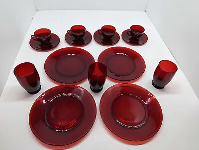 Buy Ruby Red Glassware Vintage Tea Set. 4 Cups & 4 Saucers - 4 Plates - 3 Cups • 38.42£