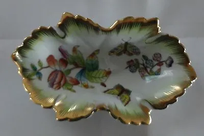Buy HEREND China QUEEN VICTORIA GREEN Vintage PEONY Porcelain OAK LEAF FRUIT BOWL • 94.84£