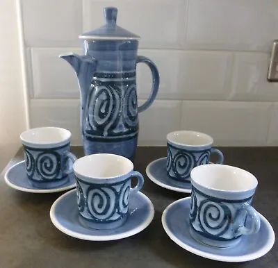 Buy Vintage Cinque Ports Monastery Rye Pottery Blue Coffee Set 4 Cups 4Saucers & Pot • 44.99£