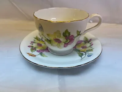 Buy Aynsley Teacup Saucer Set Bone China England Yellow Pink Blue Floral • 19.03£