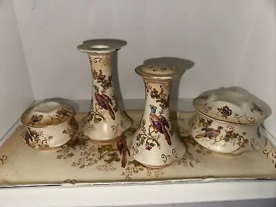 Buy Vintage Crown Ducal Ware Exotic Birds And Flowers Set Of 5 Pcs Tray Candlestick • 118.59£