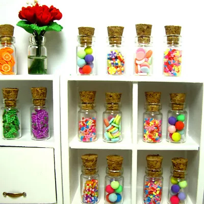Buy 4pcs Doll House Miniature Food Glass Cork Bottle Candy Jar Shop Sweet Decor 12th • 3.02£