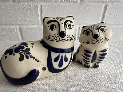 Buy Tonala Folk Art 2 Pottery Cats  Signed  Mexico Hand Painted 5  & 3.5  • 11.53£